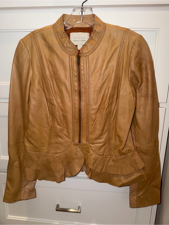 hinge Jackets & Blazers - Hinge (Nordstrom) Tan Leather Jacket with Ruffle Detail Small